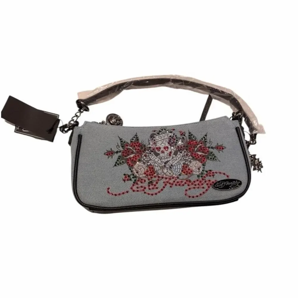 Ed Hardy Love Kills Slowly Bling Denim Shoulder Bag Y2K NWT